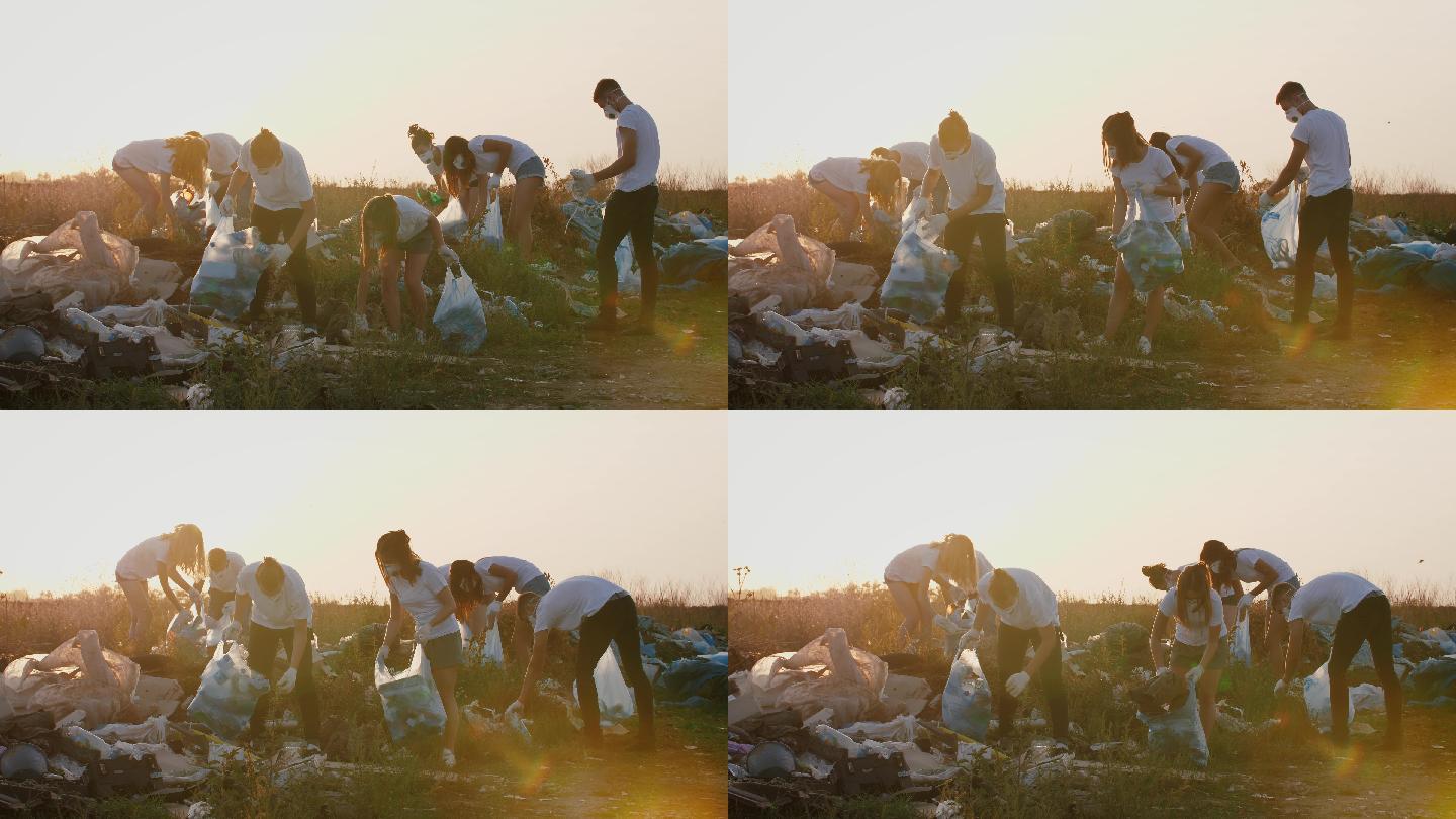 一组生态志愿者清理场地附近的垃圾场