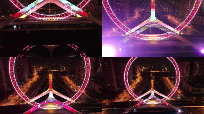 天津海河天津之眼新年灯光秀 俯仰航拍
