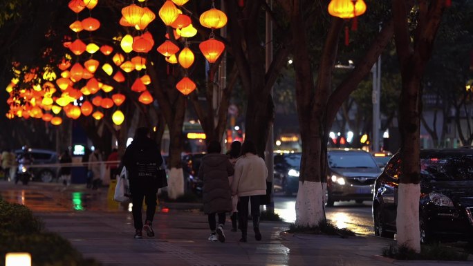 新年街道 夜晚生活气息