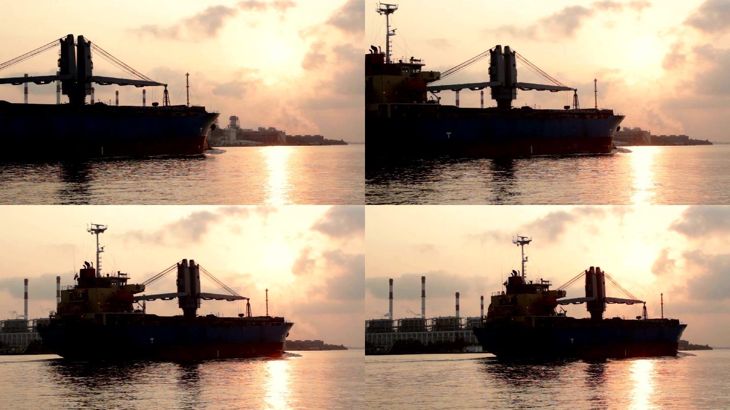 货船航海海运码头货船驶离海港水上运输
