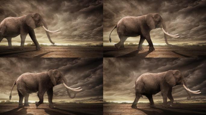雄伟的大象行走大象CG动画大象行走的大象