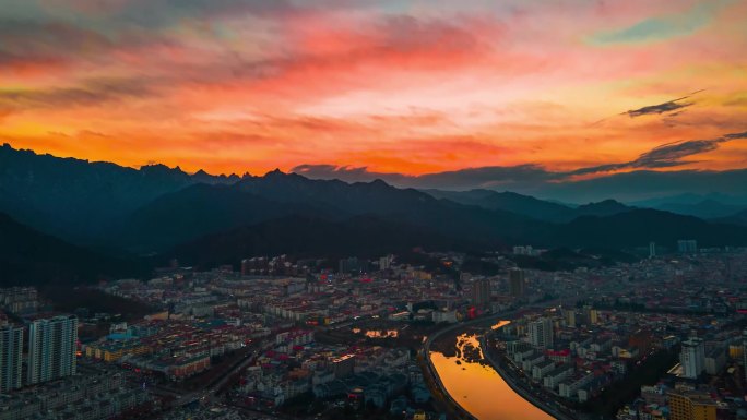 栾川县城日落夕阳延时