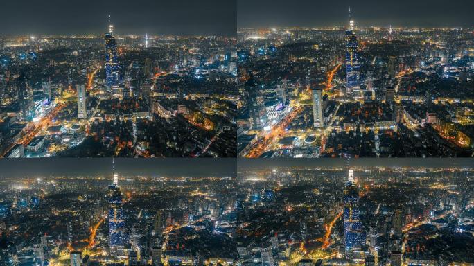 4K南京玄武湖紫峰大厦夜景航拍延时