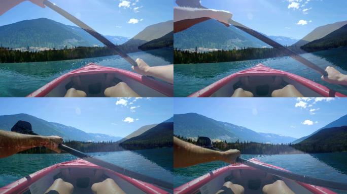 在湖上划皮划艇视频素材