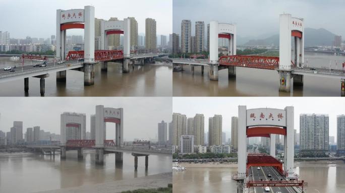 温州平阳县瓯南大桥鳌江航拍4K灰度