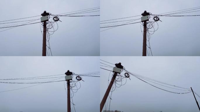 农村用电 电线杆 网线 户外线 电网