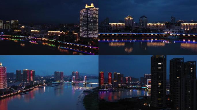温州平阳县鳌江瓯南大桥城市航拍夜景4K