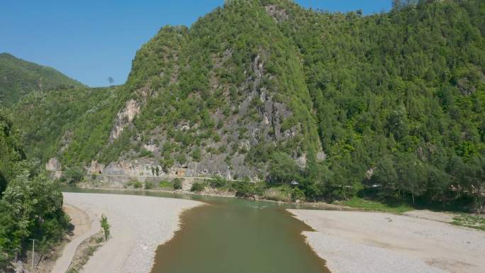 河流洛河航拍湿地周边青山绿水树林林木4