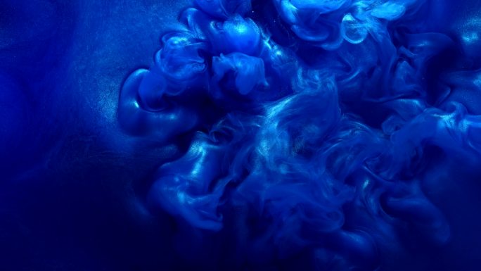 蓝色闪光液体运动场景背景舞台染料彩墨水墨
