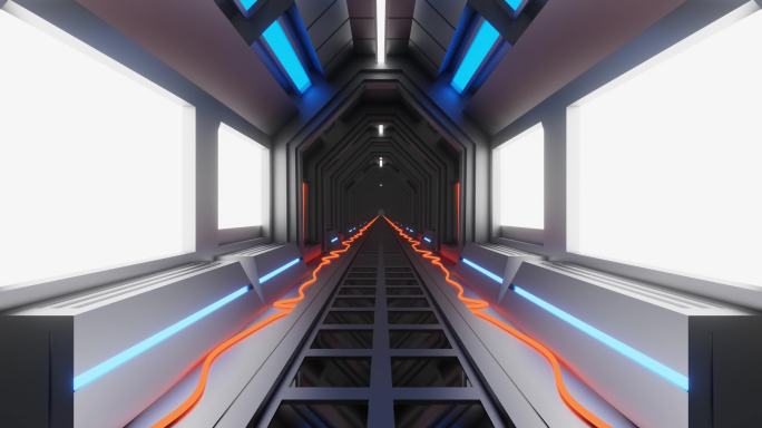 3d渲染科幻长廊的无缝循环运动。