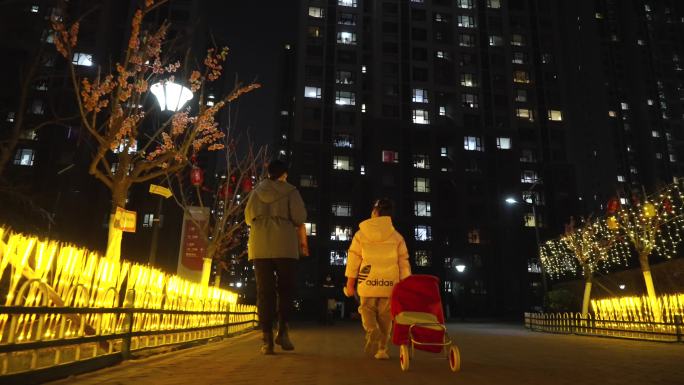 回家，小区夜晚-小区夜景-夜晚路灯