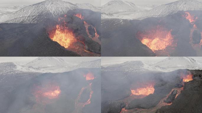 火山的熔岩喷发实拍视频地质地貌无人区