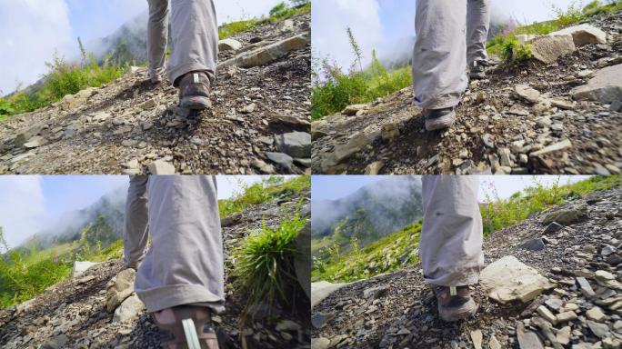 女背包客走山路