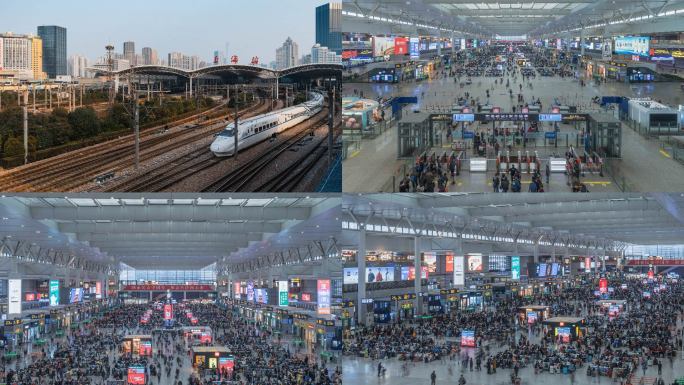 上海虹桥火车站延时高铁站人流穿梭