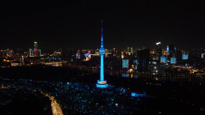 航拍湖北武汉电视塔夜景