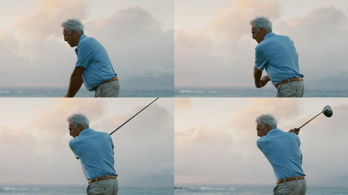 打高尔夫球的老人老头运动打击