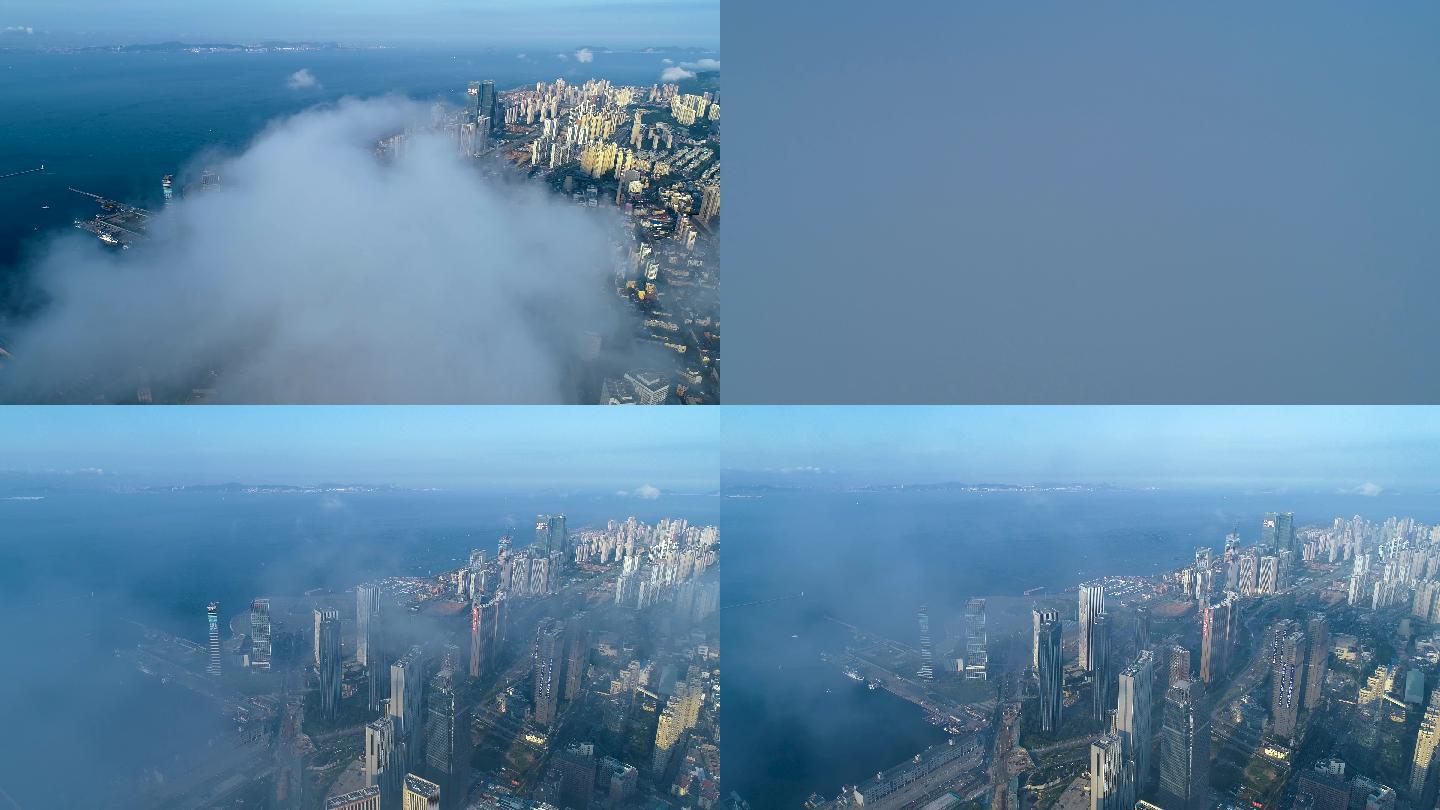 大连城市云海云层云端平流雾航拍
