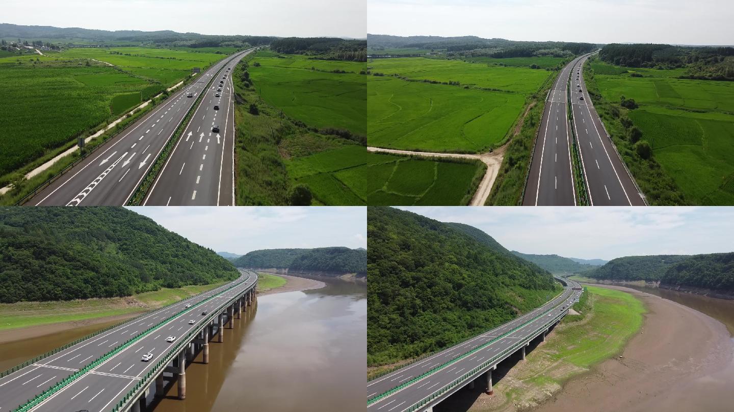 長白山山間田間橋上高速公路美景