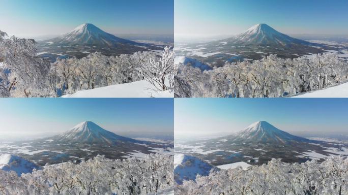 日本北海道白雪覆盖的日子火山鸟瞰图