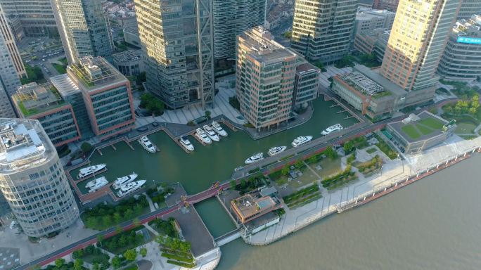 上海虹口国际航运中心黄浦江航拍4K灰度