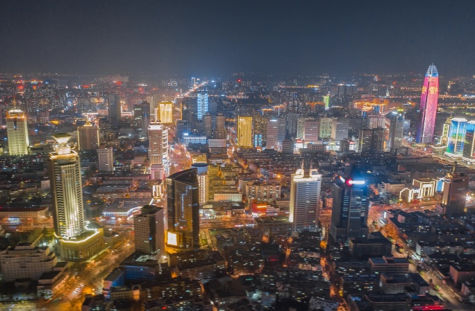 济南市中区航拍延时摄影夜景