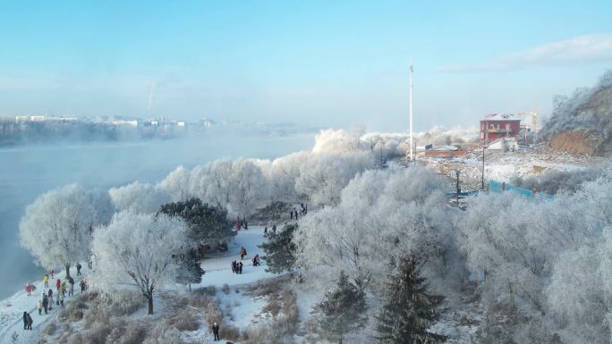 4k吉林雾凇航拍冰雪风景冬季风光