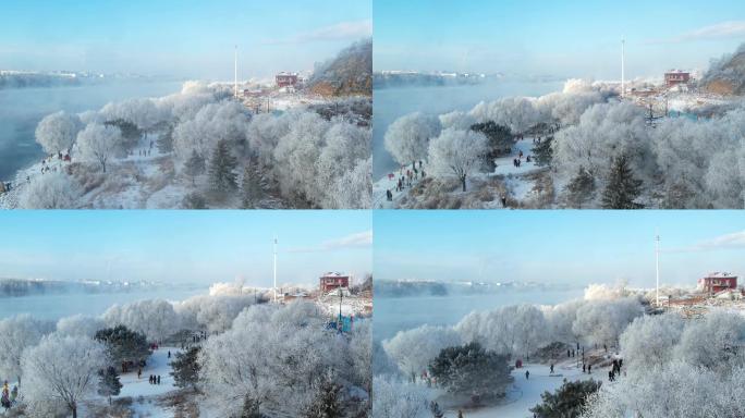 4k吉林雾凇航拍冰雪风景冬季风光