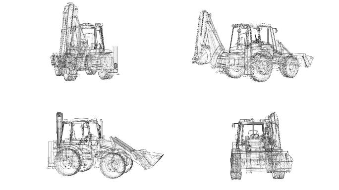 线框样式的农业机械3d图