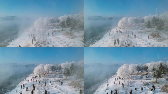 4k吉林雾凇航拍冰雪风景冬季风光