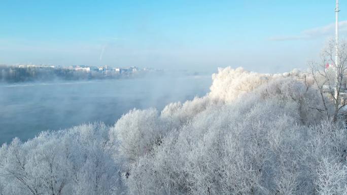 4k吉林雾凇航拍冰雪风景冬季风光