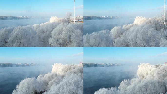 4k吉林雾凇航拍冰雪风景冬季风光