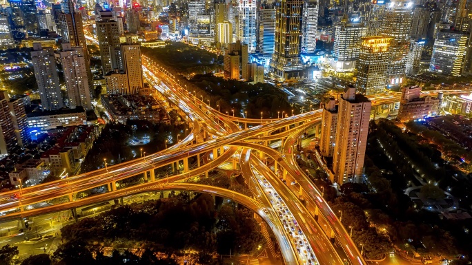 4K上海延安高架航拍延时摄影夜景