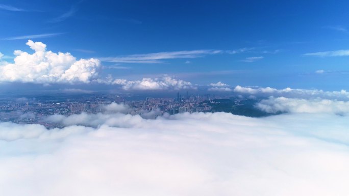 大连城市云海云层云端平流雾