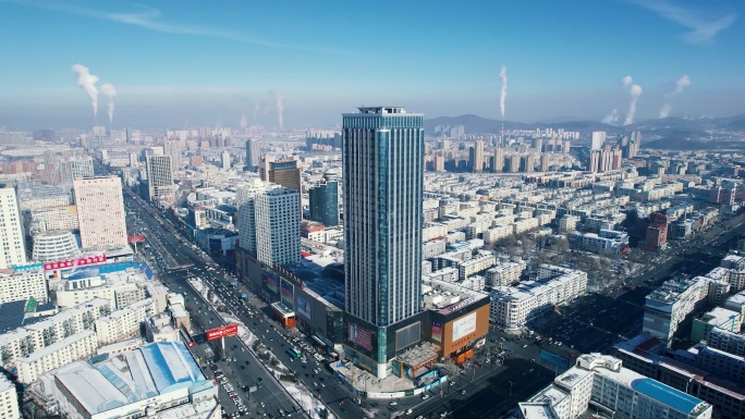4k吉林市城市建筑航拍天河之都环绕视频