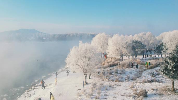 4k吉林雾凇航拍冰雪风景冬季风光