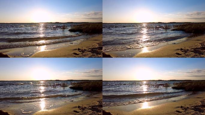 海滩日落美景波浪-水自然