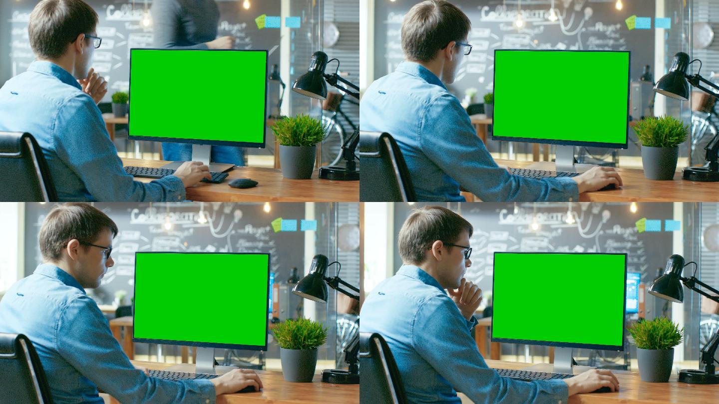 绿色屏幕的电脑绿屏电脑绿幕合成抠像素材特