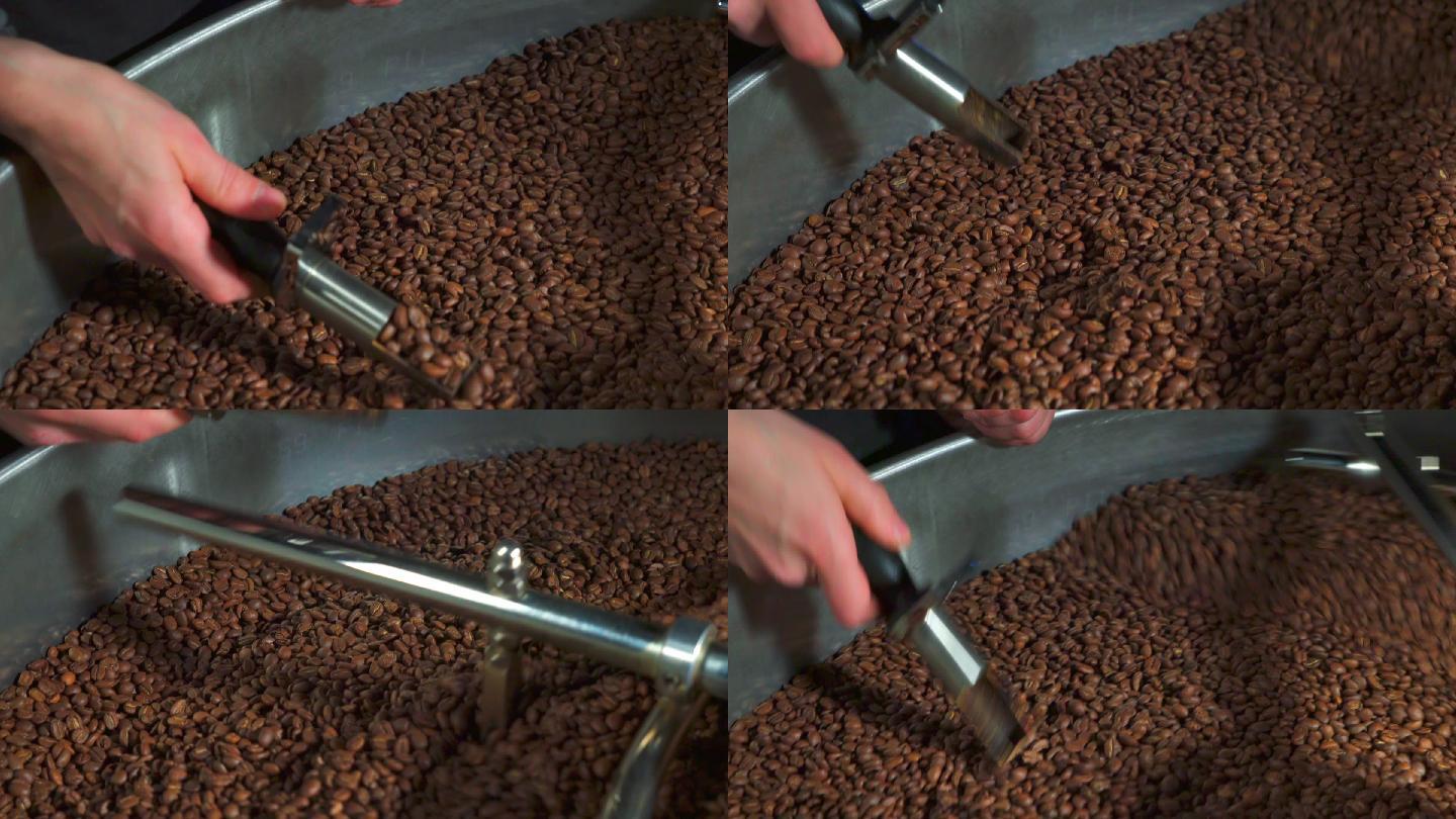 机器搅拌烤咖啡豆