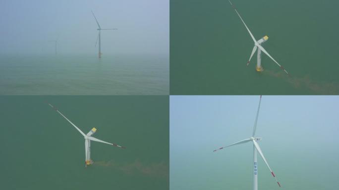 海上风力发电机风车意境空镜航拍A024