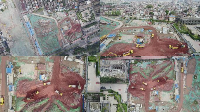 挖掘机，泥头车，广州城中村拆迁改造