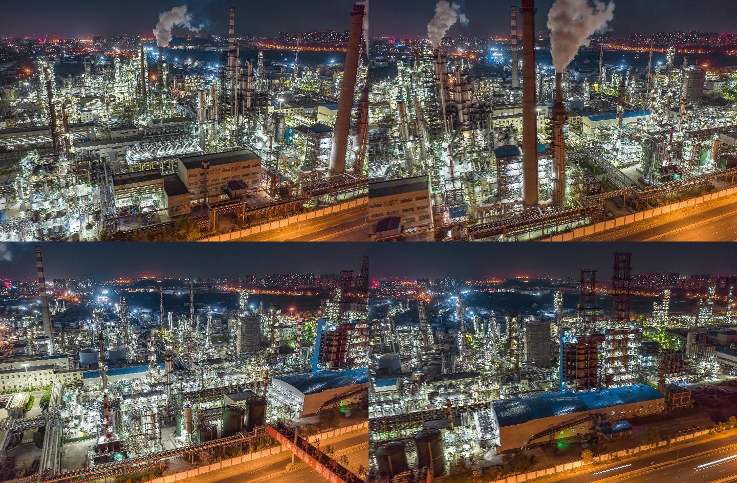 济南炼油厂化工厂航拍延时摄影夜景