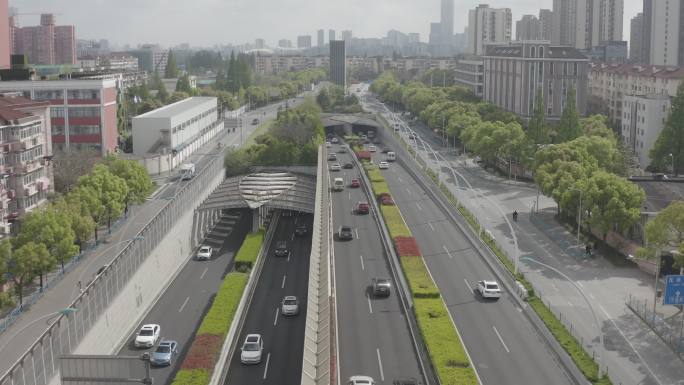 4K-log-航拍上海中环线上中路隧道