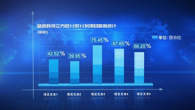 蓝色科技立方柱分类分列项目数据统计