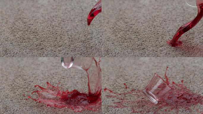 一杯蔓越莓汁洒在地毯上