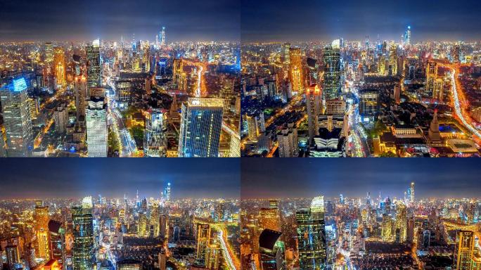 上海静安区南京西路航拍延时摄影夜景