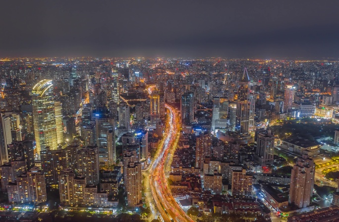 上海浦西航拍延时摄影夜景