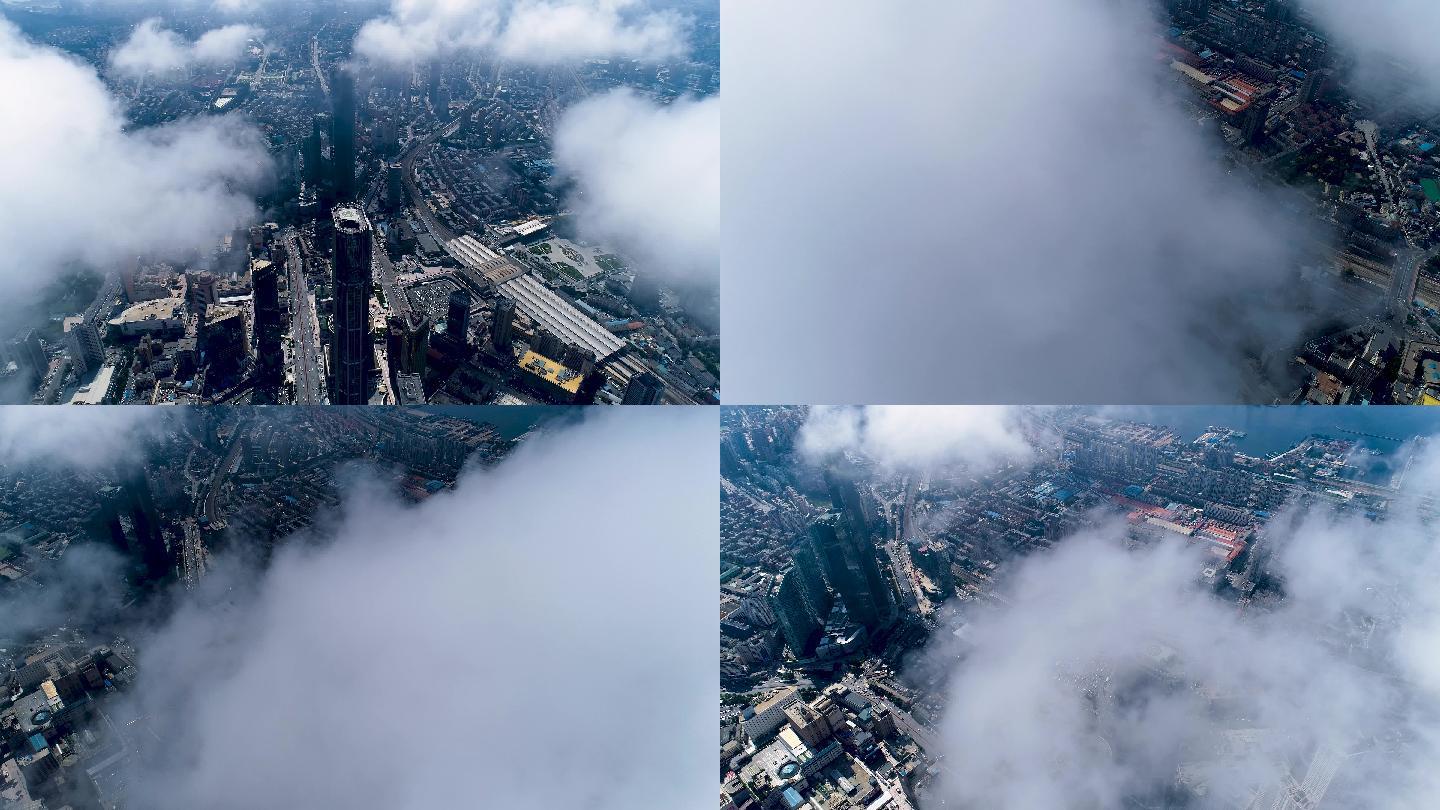 大连城市云海云层云端平流雾航拍