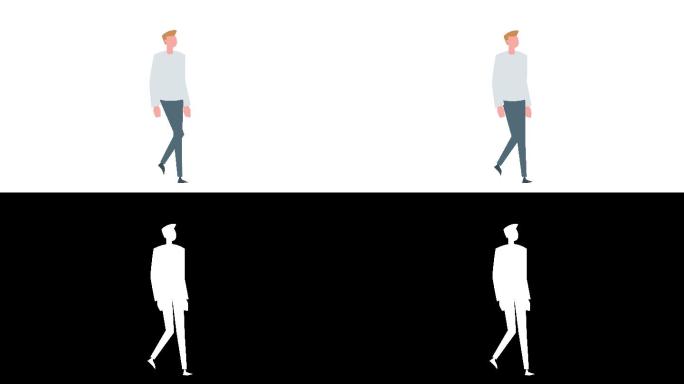 平面卡通彩色人物动画。男性步行