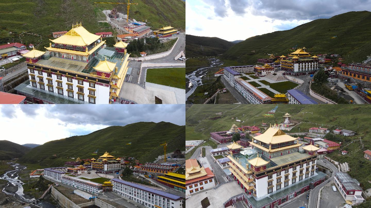 川西高原塔公寺藏式佛学院与雅拉雪山航拍