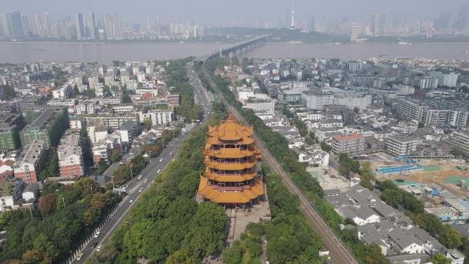 航拍湖北武汉黄鹤楼5A景区
